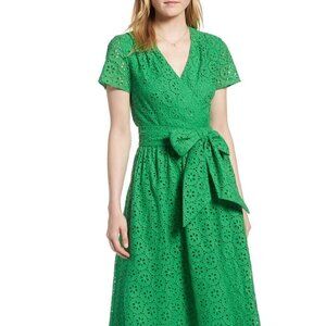 1901 Nordstrom Kelly Green Cotton Eyelet Short Sleeve Midi Dress Size 2 Petite